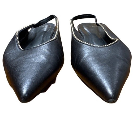 Anine Bing • Callie Slingback Gold Studded Pointed Toe Black Leather Flats 38 - Picture 3 of 13